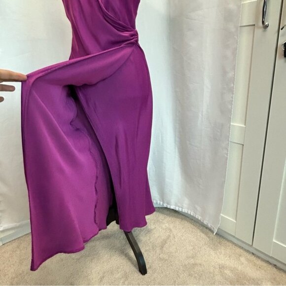 Zara purple Satin effect slip dress sweetheart spaghetti strap faux wrap Sz L - Picture 8 of 16